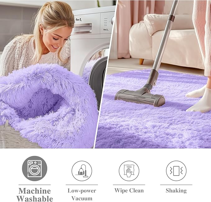 OLANLY Light Purple Round Rugs for Bedroom - Image 3