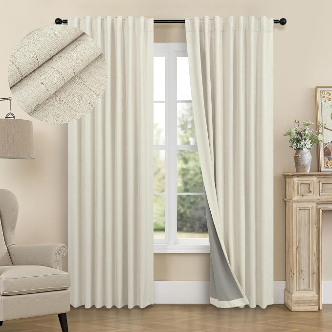 Darkening Curtains for Bedroom 72 Inch Length 2 Panels Coastal Linen Textured by Pitalk