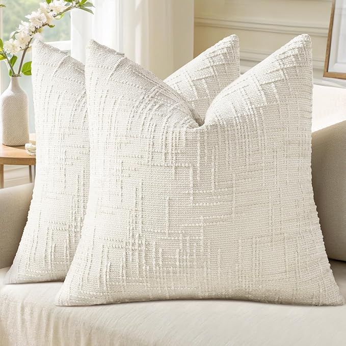 decorUhome Summer Cream White Chenille Throw Pillow Covers 20x20 Set of 2 by decorUhome