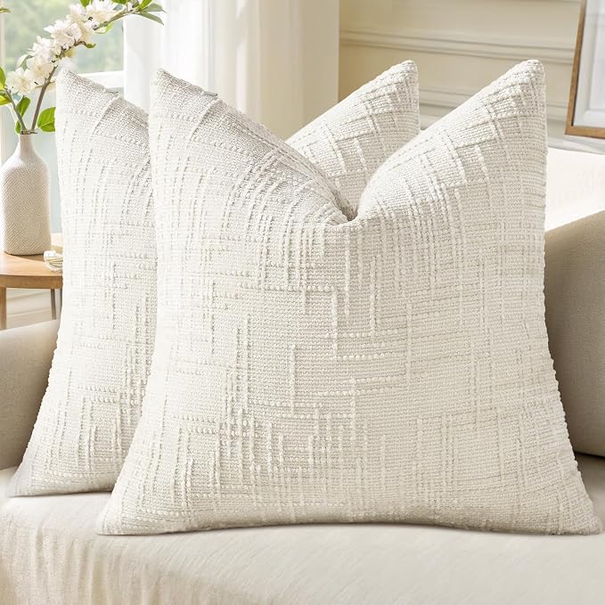 decorUhome Summer Cream White Chenille Throw Pillow Covers 16x16 Set of 2 by decorUhome