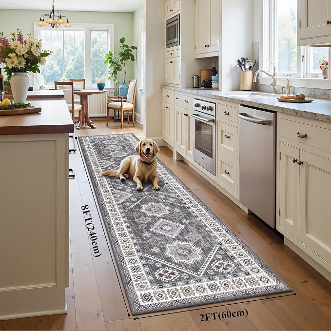HEBE Washable Kitchen Rugs Runner 2'x 8', Non Slip Hallway Runner Rug, Low Pile - Image 2