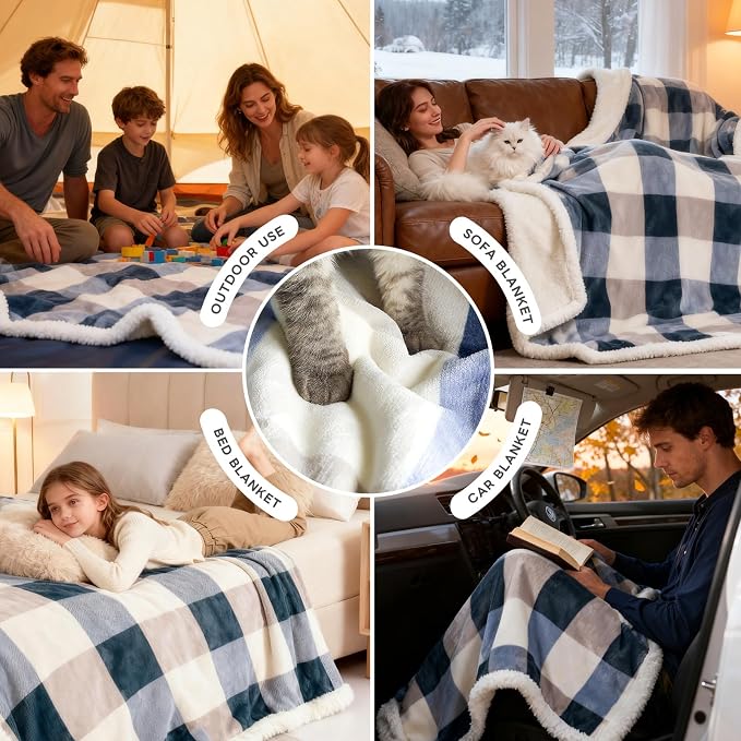 PU MEI Sherpa Throw Blanket for Couch Sofa 50“*60”-Fuzzy Soft Cozy Fleece Thick - Image 5