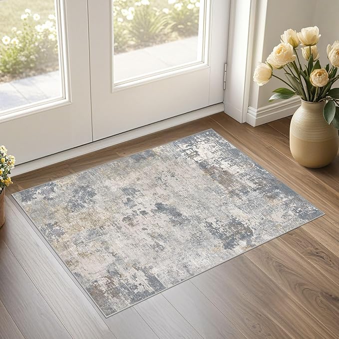 UERMEI 2x3 Entryway Area Rug: Washable Neutral Modern Abstract Small Rug by UERMEI