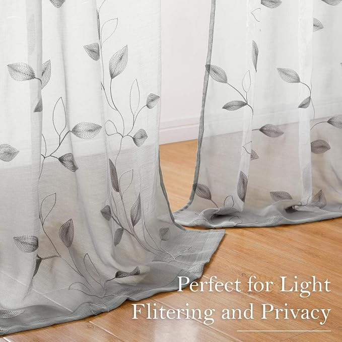 HOMEIDEAS Light Grey/Gray Sheer Curtains 52 X 96 Inches Long 2 Panels - Image 6