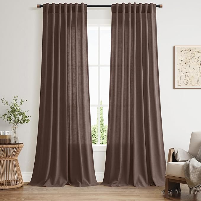 Cappuccino Linen Curtains 90 Inch Long 2 Panels Set by Nanspring