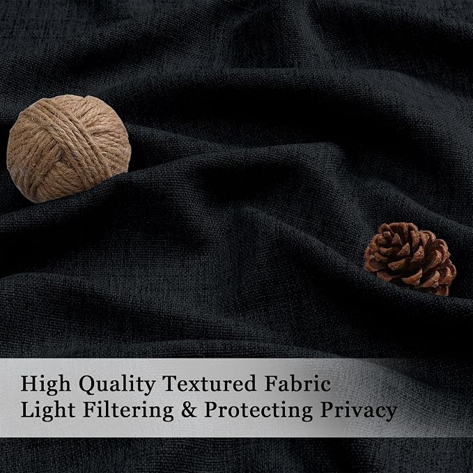 OWENIE Black Valances for Windows 1 Pcs, Light Filtering Textured Farmhouse - Image 2