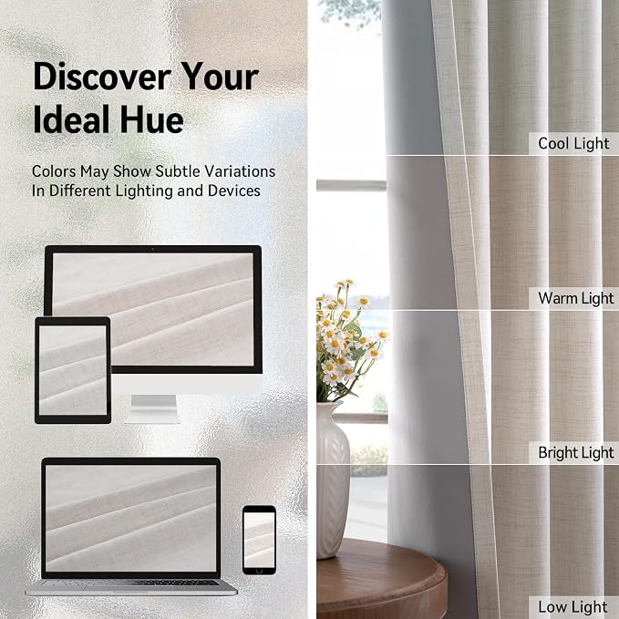 100% Blackout Curtains 63 Inch Length Linen Textured Blackout Curtains - Image 8