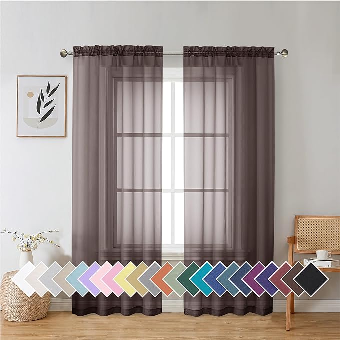 Aiyufeng Chocolate Sheer Curtains 72 Inches Long 2 Panels, Solid Voile Top Dual by Aiyufeng