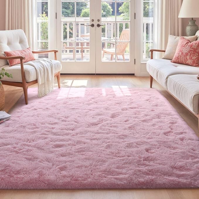 4x6 Ft Pink Rugs for Bedroom Girls, Shag Fluffy Area Rug for Living Room by Cuzwlovita