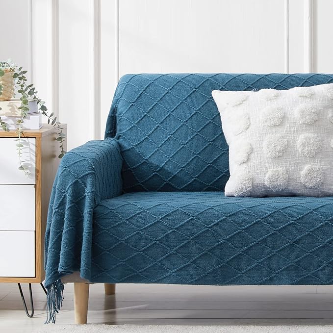 BOURINA Royal Blue Throw Blanket 50 x90 Inches Throw Textured Solid Soft Sofa - Image 2