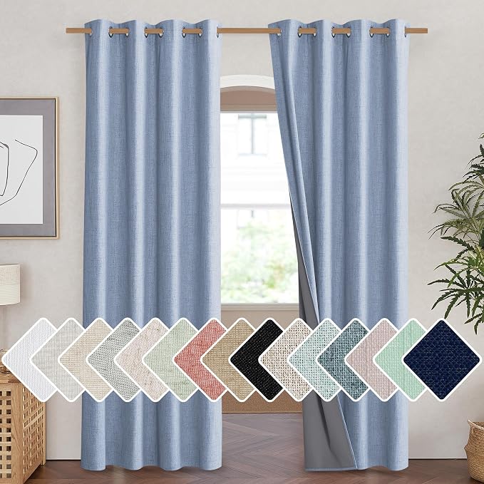 NICETOWN Stone Blue Vintage Linen 100% Blackout Curtains by NICETOWN