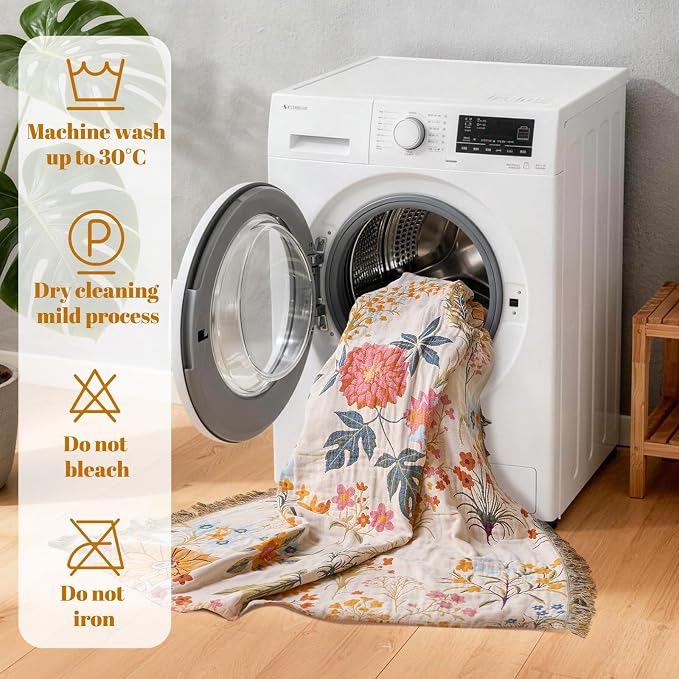 MSGKV Boho Throw Blanket for Couch Chair 100% Cotton Floral Blanket 50"x60" - Image 8