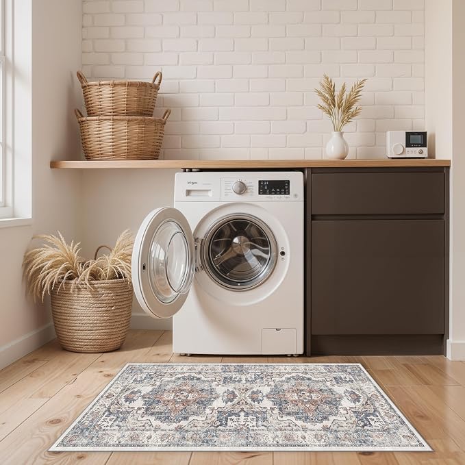 2x4 Washable Kitchen Runner Rug: Vintage Non-Slip Low Pile Entryway Area Rugs - Image 4