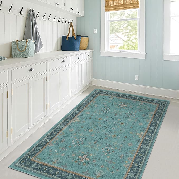 Hazo Haus Teal 3x6 Wide Non Slip Kitchen Rug - Image 3