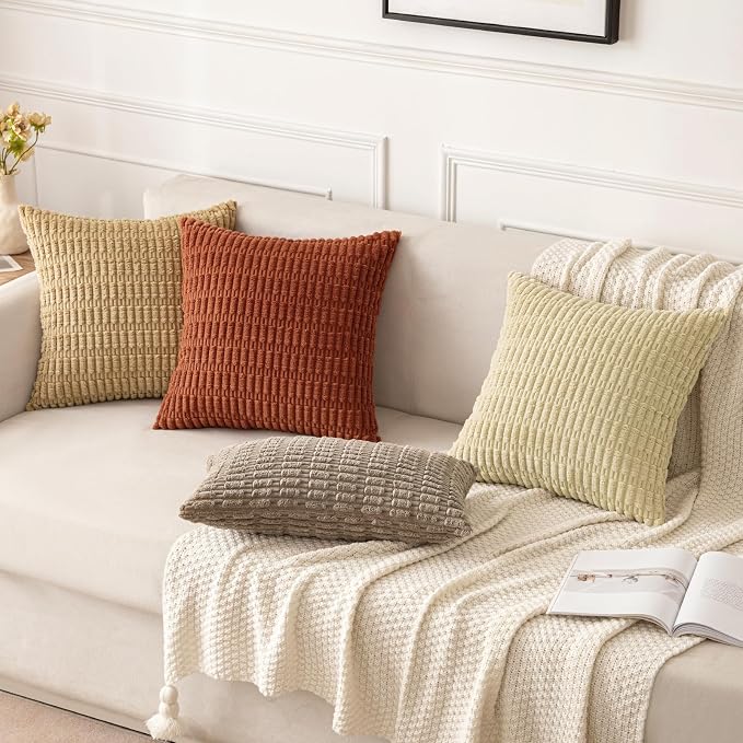 MIULEE Pack of 2 Dark Rust Corduroy Decorative Pillow Covers 18x18 Inch Soft - Image 2