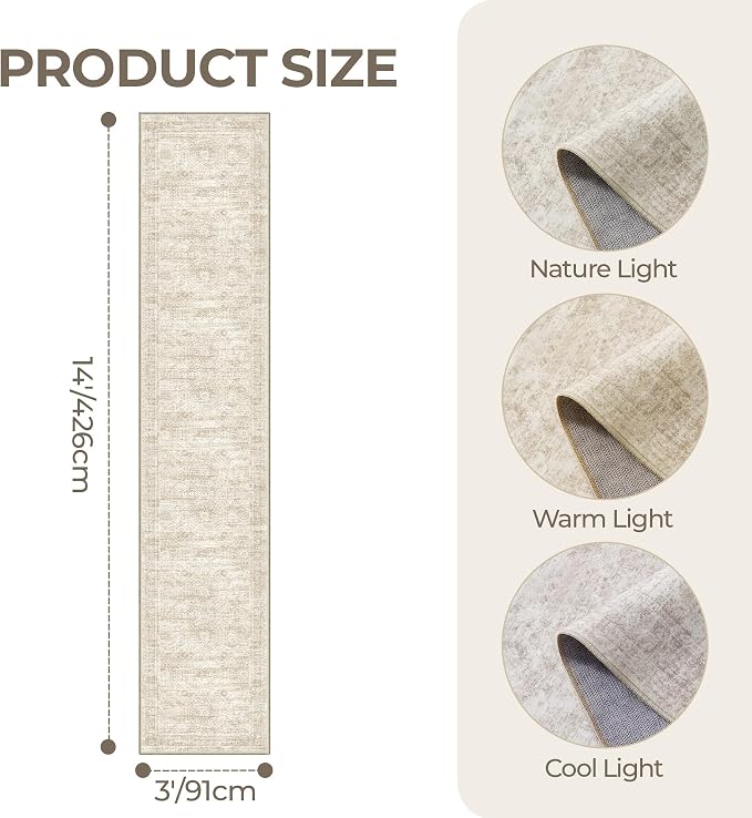 3x14 Washable Runner Rug for Hallway, Non-Slip Long Hallway Runner for Entryway - Image 2