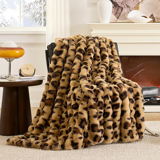 Cozy Bliss Cheetah Leopard Print Faux Fur Throw Blanket - Image 6