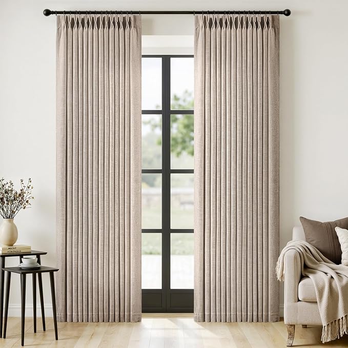 MIULEE Pinch Pleated Thick Linen Curtains 90 Inches Long 2 Panels by MIULEE