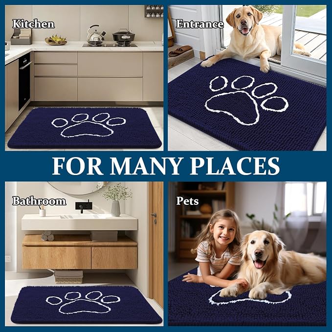 OLANLY Dog Door Mat for Muddy Paws 47x32, Paw Print Design, Absorbs Moisture - Image 8