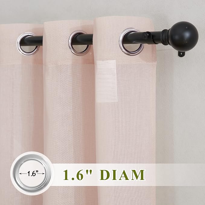 NICETOWN Linen Textured Semi Sheer Bedroom Curtains, Grommet Top Casual 84" - Image 2