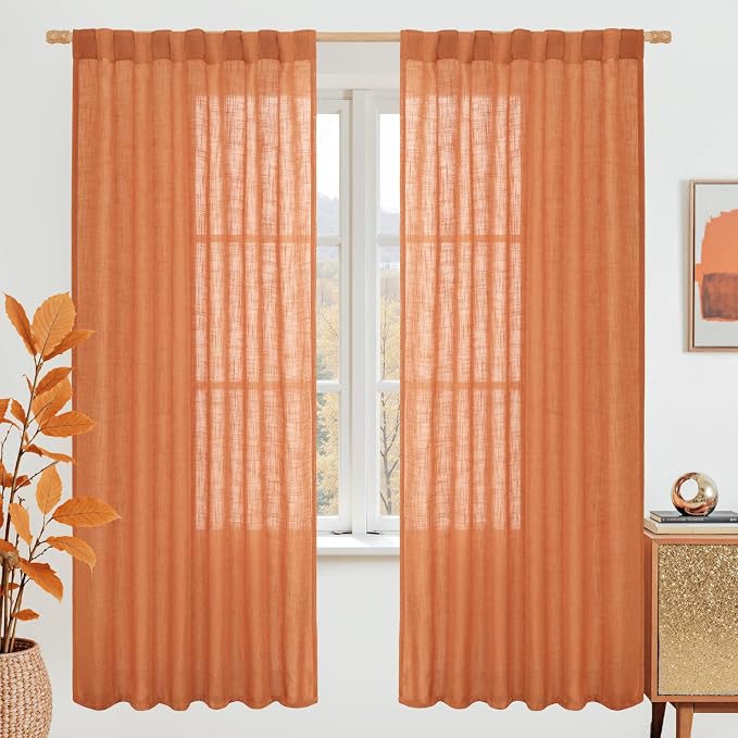 LAMIT Burnt Orange 72 inch Linen Curtains by LAMIT