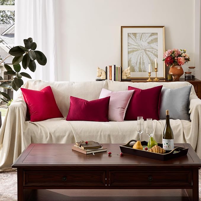 GIGIZAZA Burgundy Pillow Covers 24x24: Pack of 2 Throw Pillows Soft Solid Covers - Image 5