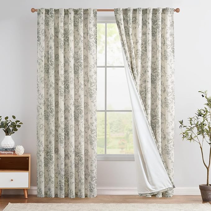 jinchan Lined Linen Blend Curtain Floral Curtains by JINCHAN