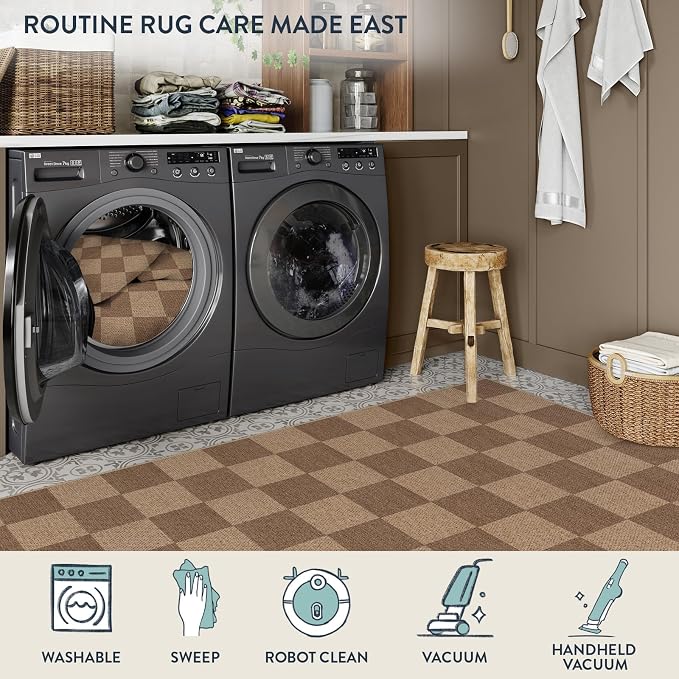 Lahome Colette Checkered Easy Jute Entryway Rug, Washable Rugs 3x5 - Image 6