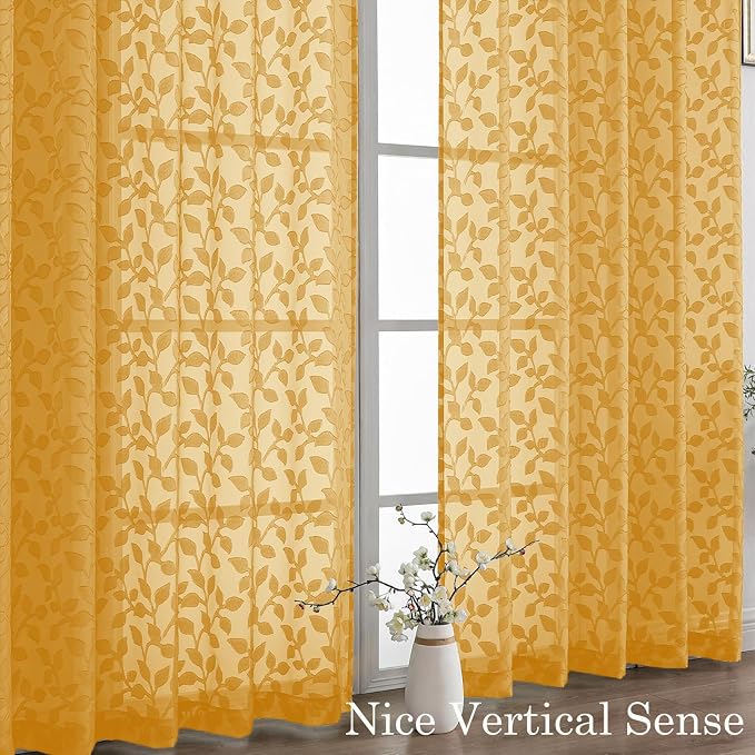 Chyhomenyc Extra Long Gold Sheer Curtains 108 Inch Length 2 Panels Set - Image 9