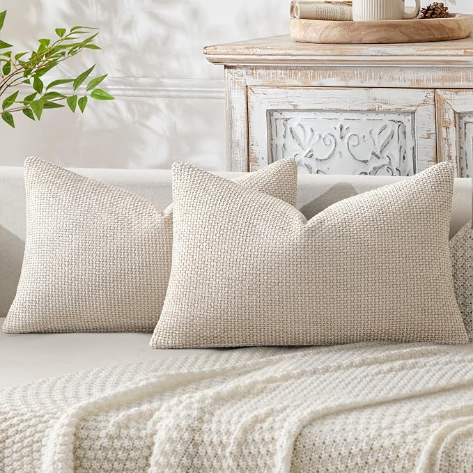 MIULEE Pack of 2 Lumbar Couch Throw Pillow Covers 20x12 Inch Neutral Beige by MIULEE