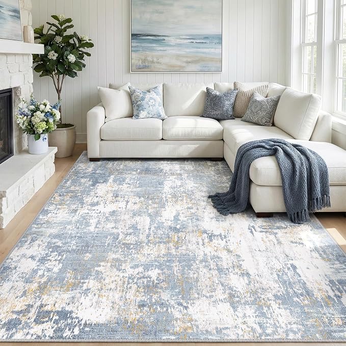 Washable Area Rugs 9'x12' Non-Slip Modern Abstract Soft by RELEANY