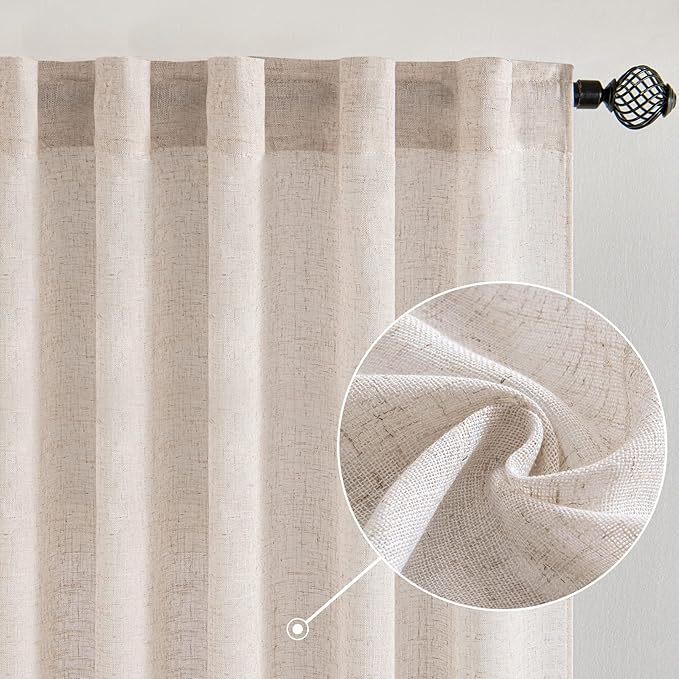 MIULEE Natural White Linen Curtains 90 Inch Long 2 Panels Set - Image 2