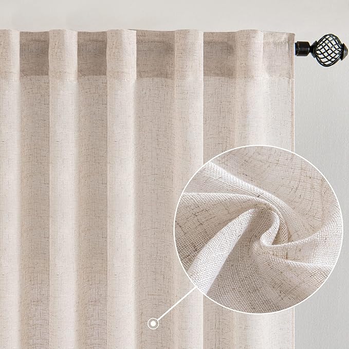 MIULEE Natural White Linen Curtains 63 Inch Length 2 Panels by MIULEE