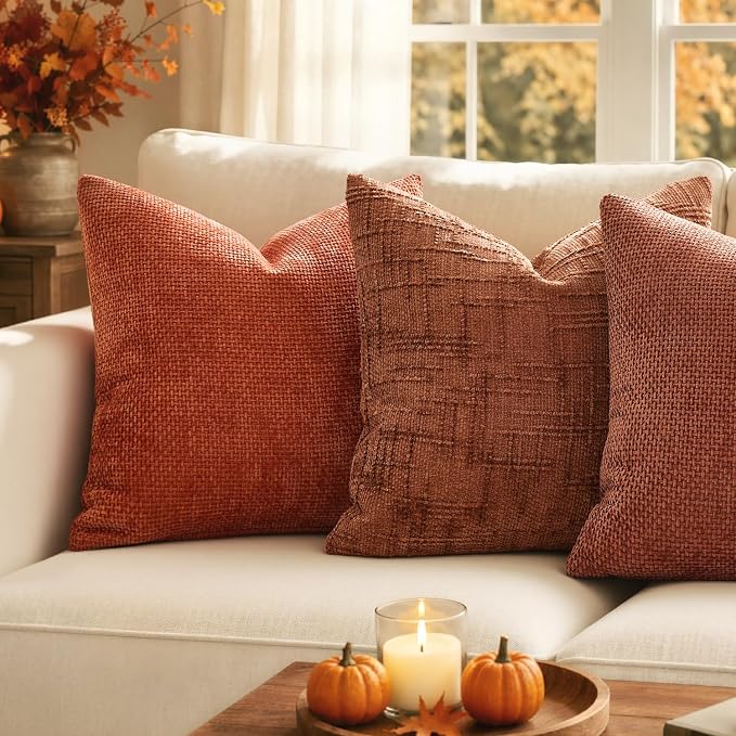 MIULEE Fall Decorative Couch Throw Pillow Covers 16x16 Burnt Orange 2 Pack | - Image 3