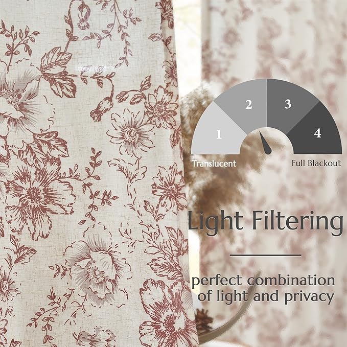jinchan Linen Blend Curtain Floral Curtains - Image 4