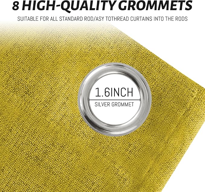 Yakamok Mustard Yellow Linen Curtains 100% Blackout 84 Inches Long, Room - Image 4