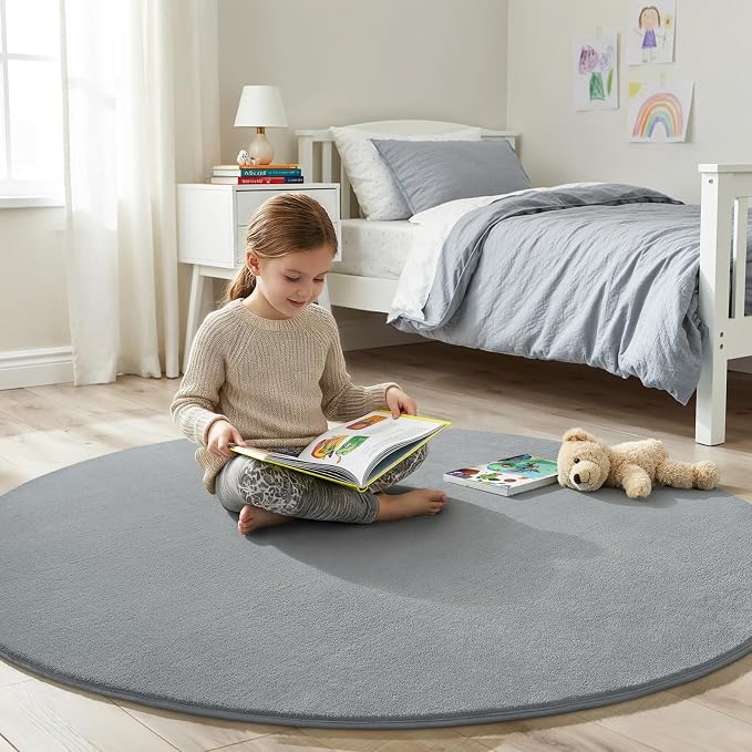 Amearea Grey Round Area Rugs 5ft Washable Circle Rugs - Image 4