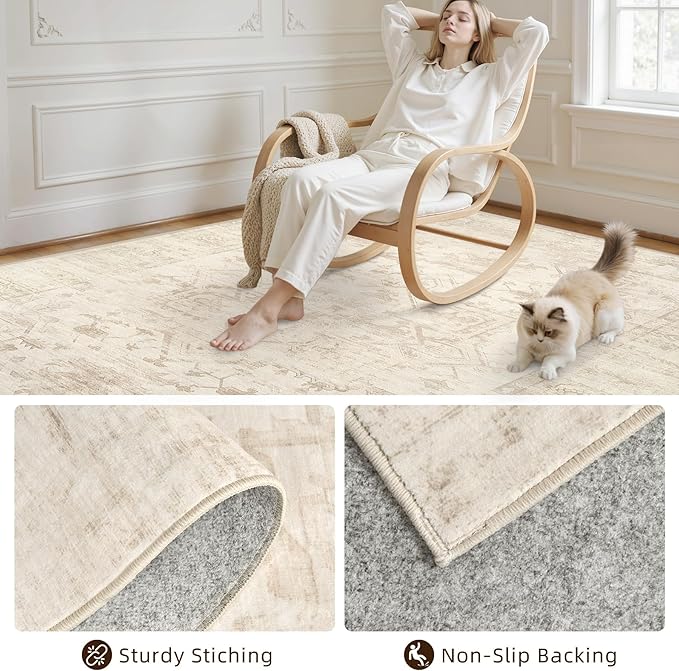 6x9 Area Rugs for Living Room: Vintage Boho Neutral Washable Rug Indoor Soft - Image 4
