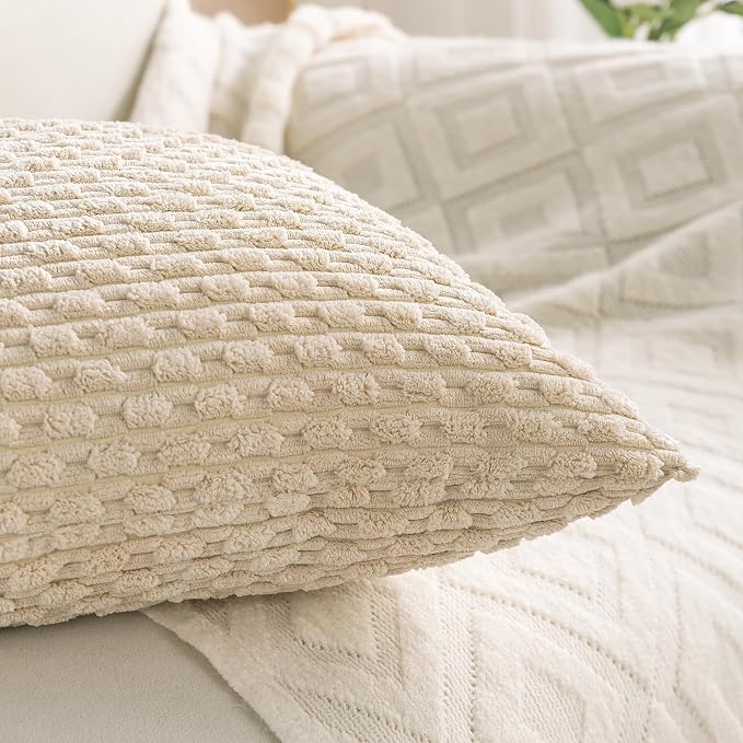 Set of 4 Beige Decorative Throw Pillow Covers 22x22 Inch Corduroy Pillow Covers - Image 7