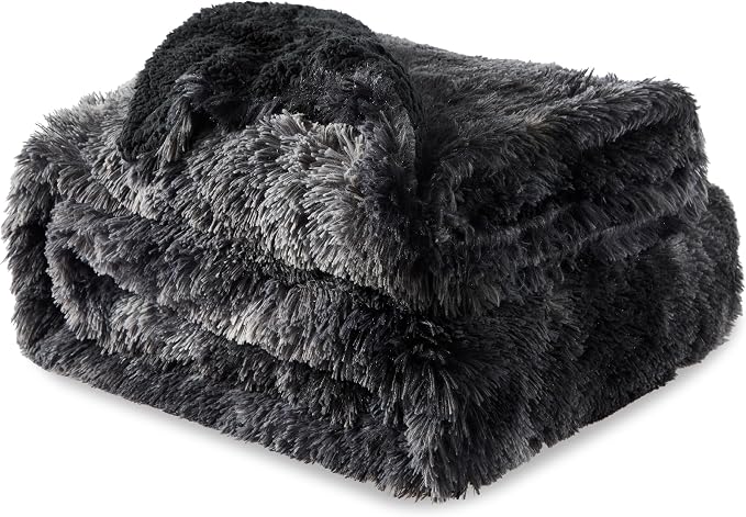 Bedsure GentleSoft Fluffy Tie Dye Black Blankets Queen Size - Image 7