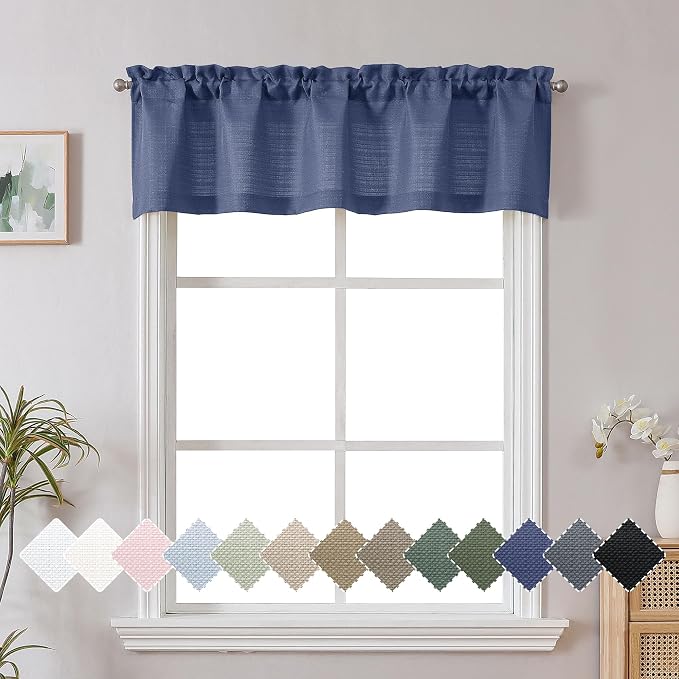 Chyhomenyc Blue Valance for Windows, Light Filtering Faux Linen Textured Small by Chyhomenyc