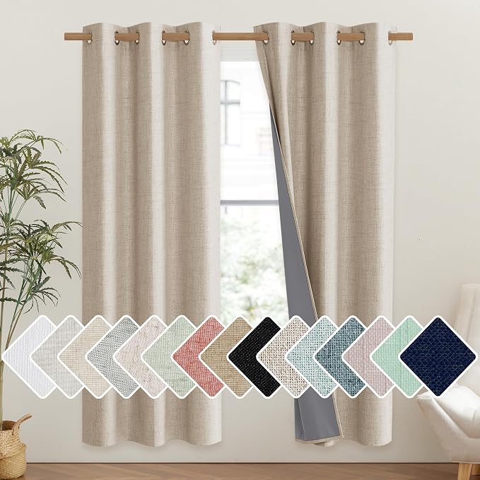 NICETOWN Cream 100% Blackout Linen Curtains 72 inch Long Burg by NICETOWN
