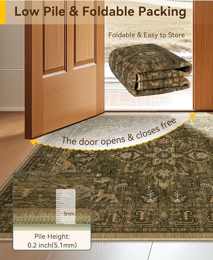 RELEANY Washable Area Rug, Small 2'x4', Water Repellent, Pet Friendly, Vintage - Image 3