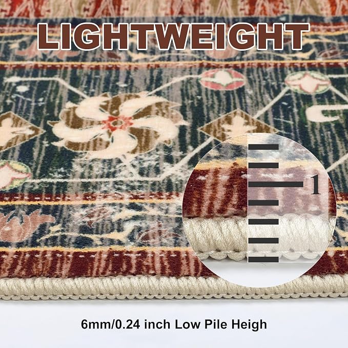 Yamaziot Area Rug 5x7, Non-Slip Washable Boho Vintage Living Room Bedroom Rug - Image 5