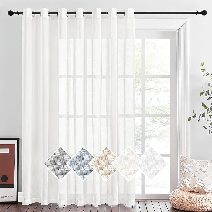 NICETOWN Semi Sheer Linen 100 Inch Curtains Flax Texture W100 x L84, Grommet by NICETOWN