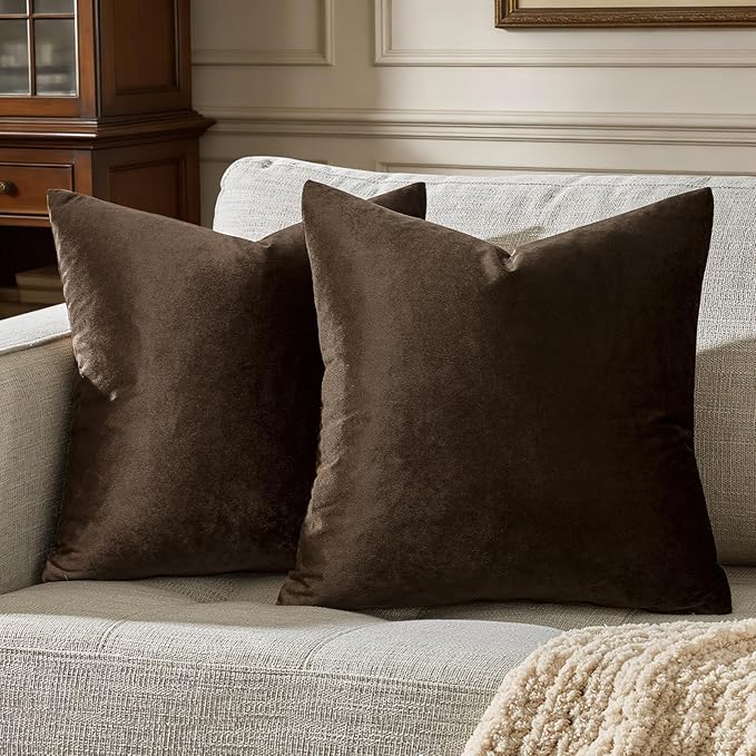 GIGIZAZA Brown Velvet Pillow Covers 16x16, Square Solid Throw Pillow Covers by GIGIZAZAFocusingonhomedecoration