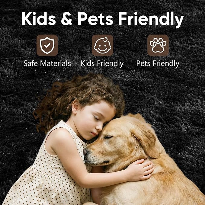 4x6 Black Fluffy Soft Area Rug Non-Slip - Image 7