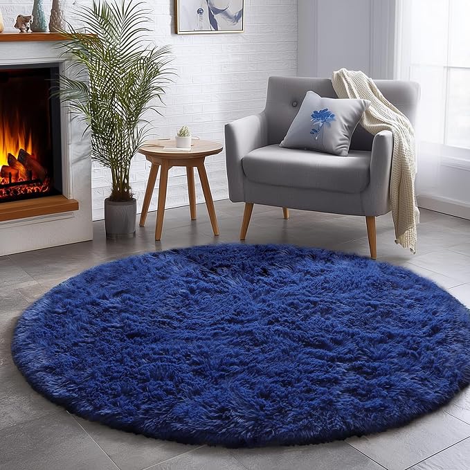 Amdrebio Navy Blue Small Round Rug 3Ft - Image 5