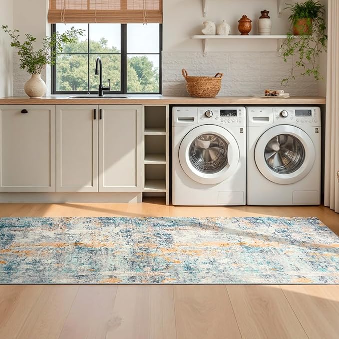 Runner Rug for Kitchen Hallways Runner Rug Non Slip 2'6''x8' Washable Blue Long - Image 5