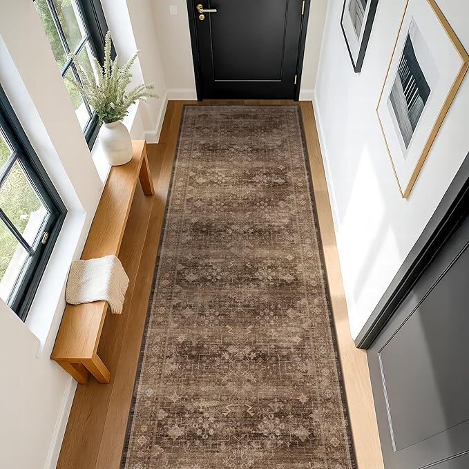Hazo Haus Brown Neutral Boho Washable 3x12 Extra Long Hallway Runner Rug - Image 3